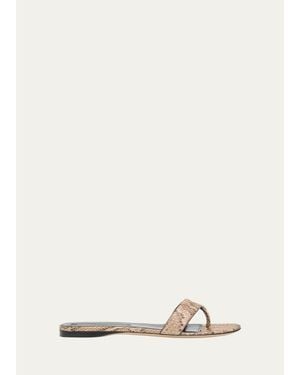 Christen Helix Snake-Printed Leather Flat Thong Sandals - White