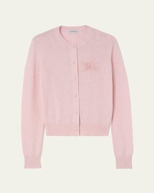 Burberry Ravella Crochet Ekd Crewneck Cardigan - Pink