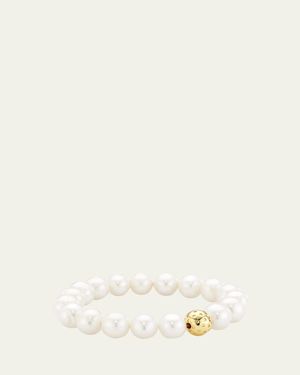 Paige Novick 9Mm Freshwater Bracelet With Vermeil Perforated Ball - Natural