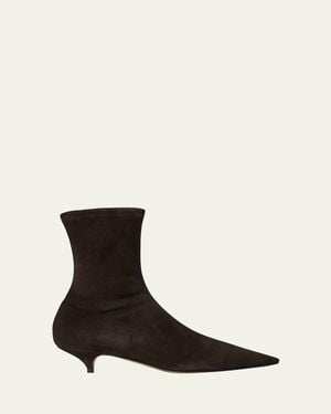 The Row Liisa Suede Kitten-heel Booties - White