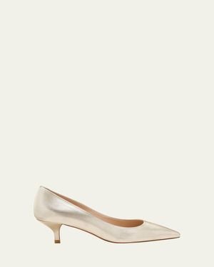 Stuart Weitzman Stuart Metallic Leather Kitten-Heel Pumps - Natural