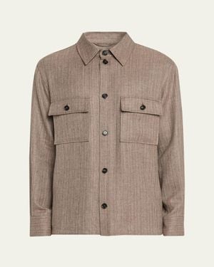 Loro Piana Jim Wool And Linen Herringbone Overshirt - Brown