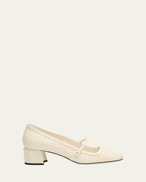 Jimmy Choo Elisa Woven Patent Mary Jane Ballerina Pumps - Natural