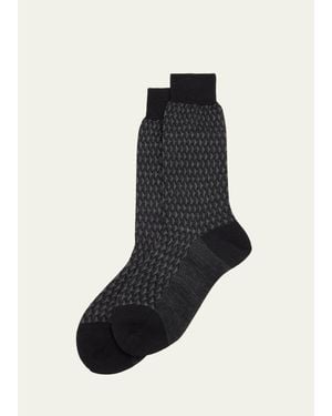 Bresciani Cotton-Stretch Geometric Mid-Calf Socks - Blue