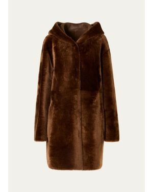 Akris Punto Hooded Shearling Oversized Coat - Brown