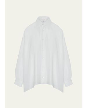 Eskandar Wide A-Line Shirt With Collar - White
