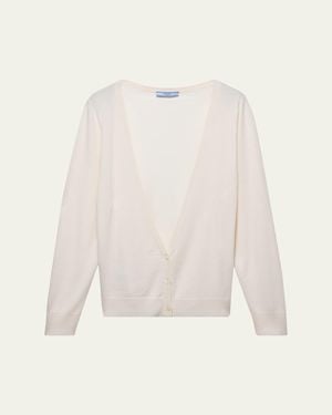 Prada Plunging V-Neck Cashmere Cardigan - Natural