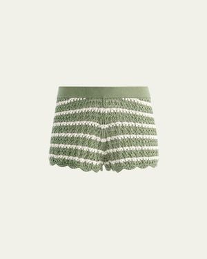 Alice + Olivia Bobbi Striped Pointelle Shorts - Green