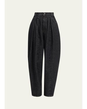 Michael Kors Courtney Pleated Cotton Denim Barrel Jeans - Black