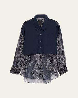 R13 Long-Sleeve Silk Overlay Shirt - Blue
