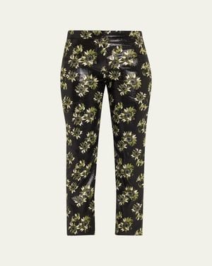 McQueen Lacquered Sunflower Jacquard Slim-Leg Ankle Pants - Multicolor