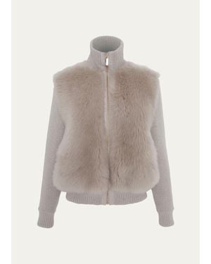 Gorski Shearling-Front Mixed Media Jacket - Gray