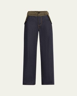 Sacai Hybrid Wide-Leg Denim Jeans - Blue