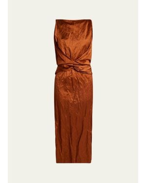 Lanvin Crinkled Silk Twisted-Waist Sleeveless Maxi Dress - Brown