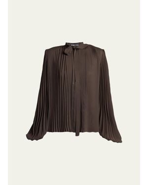 Tom Ford Pleated Balloon-Sleeve Neck-Scarf Blouse - Brown
