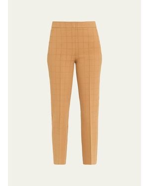High Sport Metallic Windowpane Matte Jacquard Slim-Leg Crop Pants - Natural