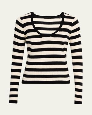 ATM Striped Wool Long-Sleeve Sweater - Black