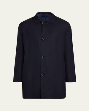 Kiton Wool And Silk Birdseye Reversible Raincoat - Blue