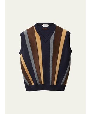 Versace Suede Patchwork Sweater Vest - Blue