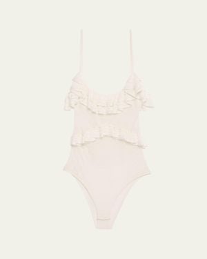 Ulla Johnson Bania Ruffled Pointelle Knit Bodysuit - Natural