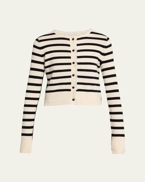 Maria McManus Cashmere And Cotton Stripe Petite Fringe-Trim Cardigan - Black