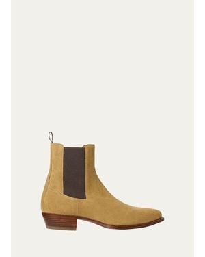 Ralph Lauren Calf-Suede Chelsea Western Boots - White