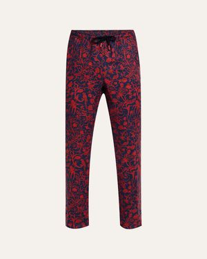 Kiton Linen Coral-Print Stretch Pants - Red