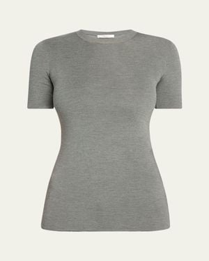 The Row Jannat Classic Fitted Silk Knit Top - Gray