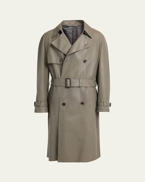 Brioni Leather Trench Coat - Gray