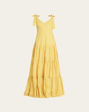 Caroline Constas Arianna Tie-Shoulder Tiered Poplin Maxi Dress - Yellow