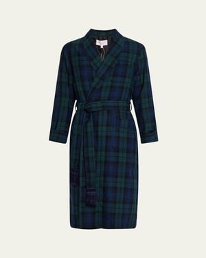 Derek Rose Tartan Wool Bath Robe - Blue