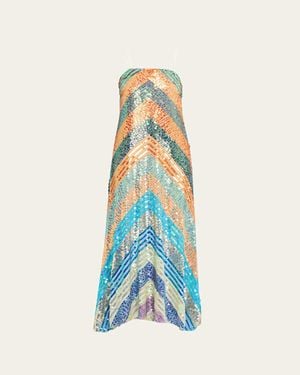 Christopher John Rogers Chevron Sequined Bias Strapless Maxi Dress - Blue
