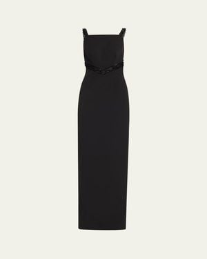 Pamella Roland Embroidered Inset Sleeveless Crepe Gown - Black