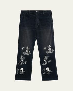 Cout de la Liberte Faded Corduroy Crystal Sketch Five-Pocket Pants - Blue