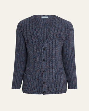 Bergdorf Goodman Cashmere And Wool Melange Knit Cardigan - Blue