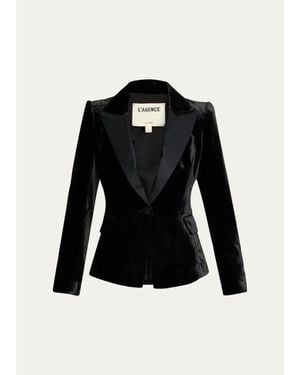 L'Agence Philippa Strong-Shoulder Tuxedo Blazer - Black