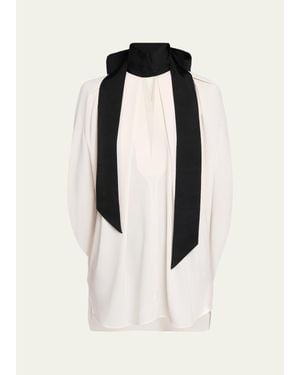 Lanvin Contrast Neck-Scarf Pleated Cape Top - Black