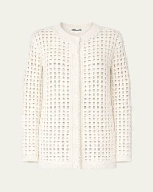 Diane von Furstenberg Celestina Fringed Open-Stitch Cardigan - Natural