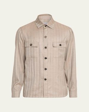 Cesare Attolini Cashmere And Silk Herringbone Field Jacket - Natural