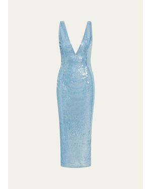 Rachel Gilbert Tamzin Sequined Sleeveless Column Midi Dress - Blue