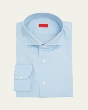 Isaia Solid Long-Sleeve Cotton Dress Shirt - Blue