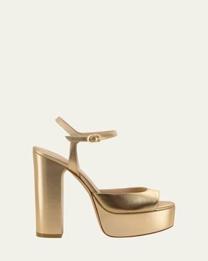 Stuart Weitzman Dayna Boost Metallic Leather Platform Sandals - Natural