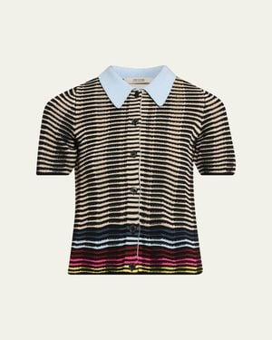 Christopher John Rogers Wave Knit Short-Sleeve Polo Shirt - Black