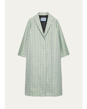 Prada Floral Jacquard Single-Breasted Coat - Blue