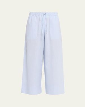 TOTEME Cotton-Linen Wide-Leg Drawstring Summer Pants - Blue