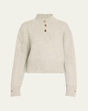 Brandon Maxwell Rowe Macroon-Button Crop Henley Sweater - Natural