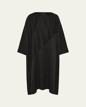 Eskandar Wide A-Line Scoop-Neck Midi Dress - Black