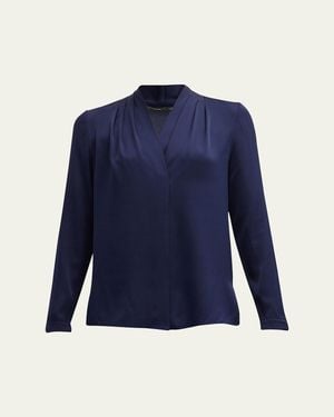 Kobi Halperin Nellie Pleated V-Neck Long-Sleeve Blouse - Blue