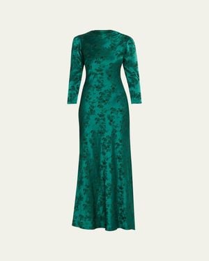Saloni Sylvie Floral High-Neck Dress - Green