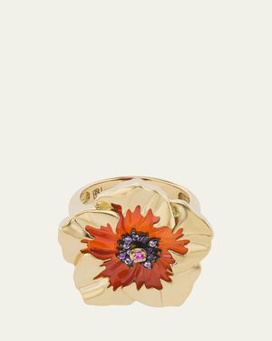 Brent Neale 18K Carnelian Hibiscus Ring With Sapphire And Amethyst - Metallic